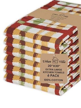Urban Villa Plaid Kitchen Towels Harvest checks print pick your amount 6 or 12